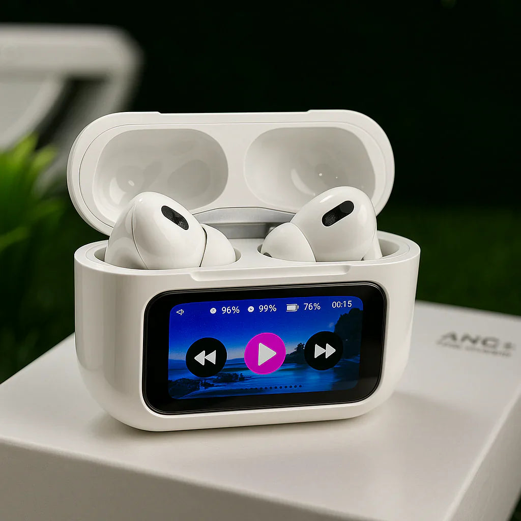 Evopods Display Screen 2 Premium Wireless Earbuds + 100% ANC with 1.41" Full HD Touch Screen + GPS Tracking (Find my evopods ) + 13mm High Deep Bass Drivers